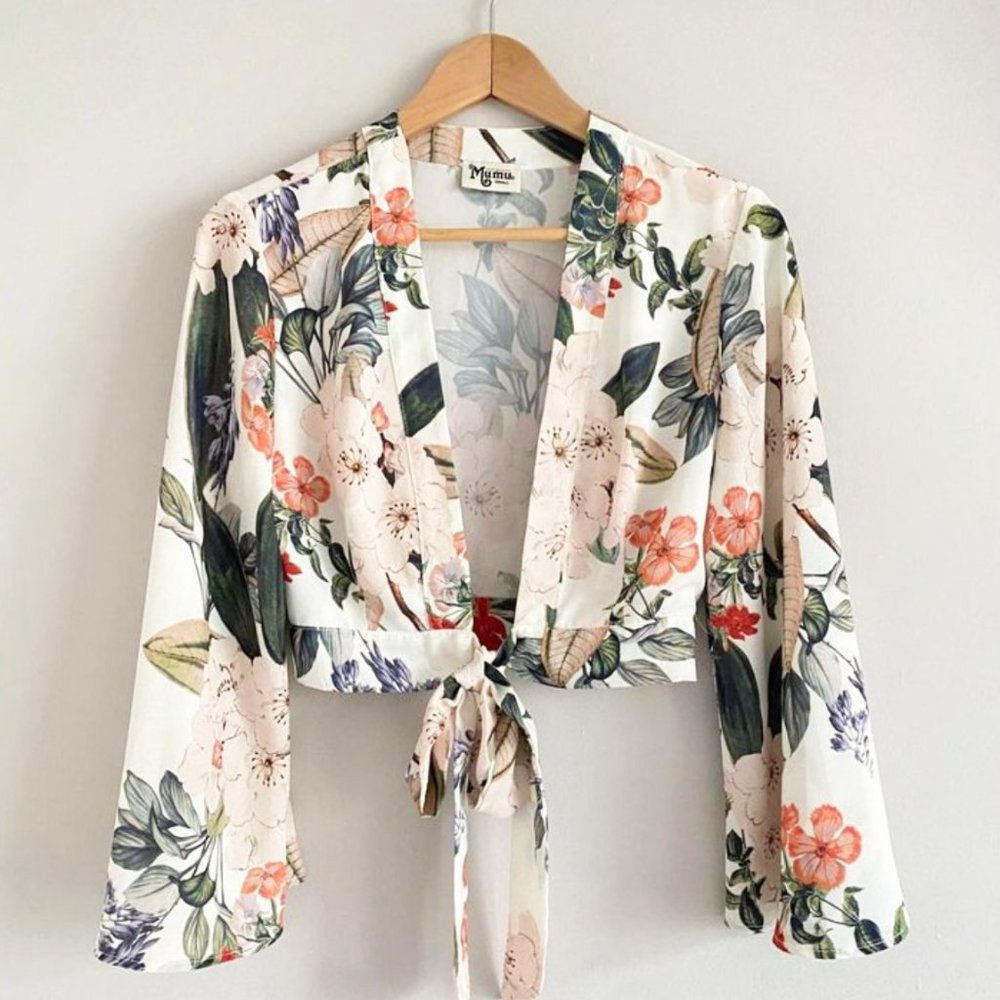 Show Me Your MuMu Tropical Floral Blouse with Tie Front